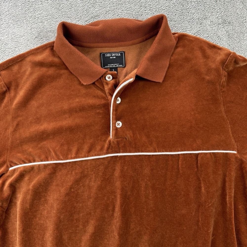Todd Snyder New York Men's Large Glaze Pecan Velour Polo Shirt Long Sleeve